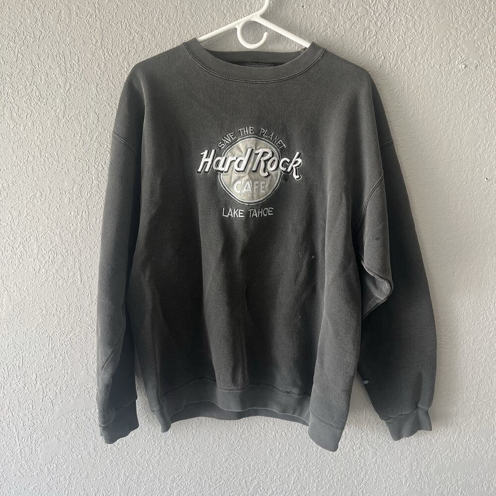 Vintage Black Hard Rock Embroidered Crewneck Sweatshirt Mens Large Pullover